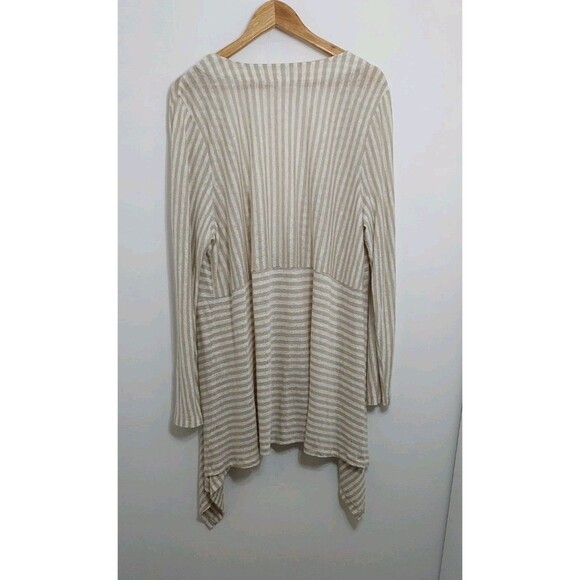 Soft Surroundings Women's Size 1X Cardigan Linen Cream White Stripe One Button - Picture 6 of 10